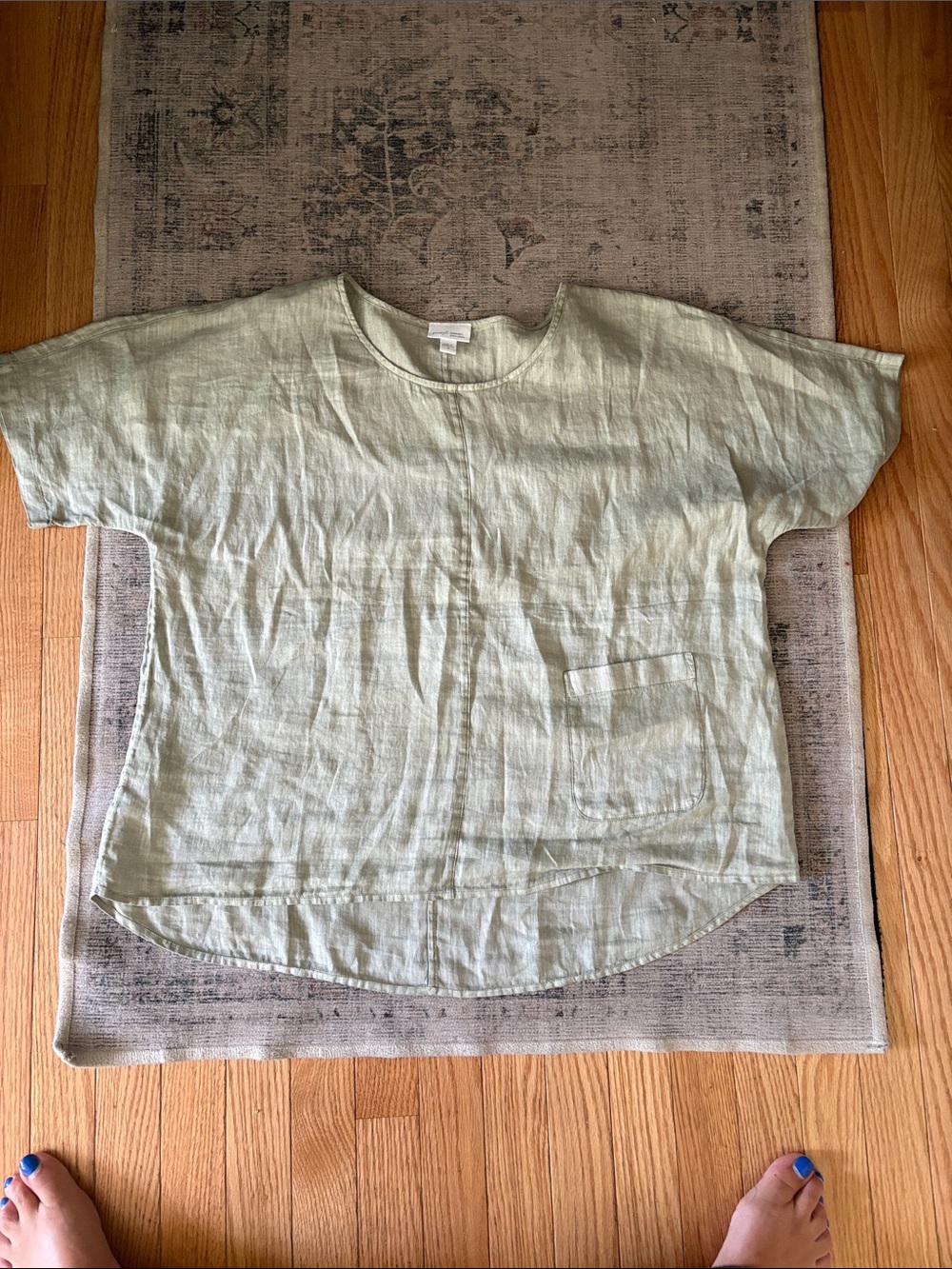 Light Green Linen Pocket Blouse - Relaxed Women’s Top